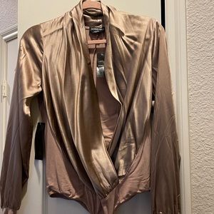 Bebe brown beige long sleeve bodysuit. Body suit top. Silk feel.